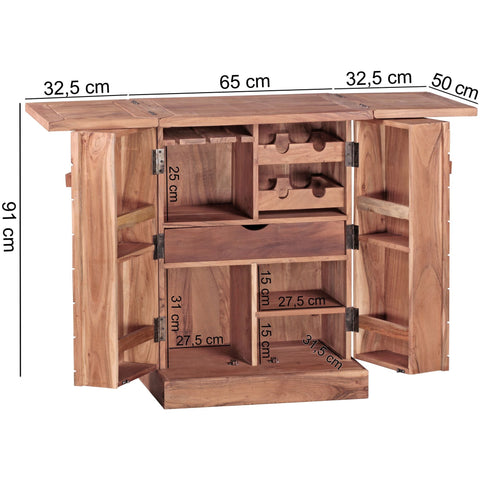 Rootz Home Bar - Fold-out Bar - Display Cabinet - Wine Storage - Beverage Storage - Solid Wood Acacia - Country Style - Bar Cabinet