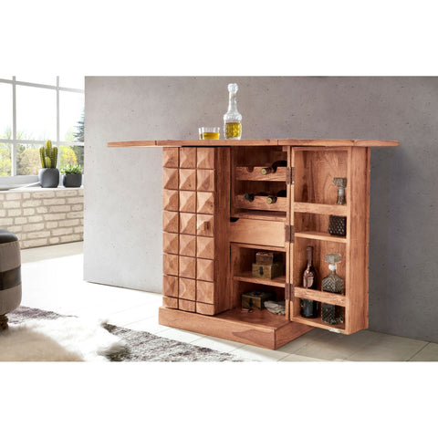 Rootz Home Bar - Fold-out Bar - Display Cabinet - Wine Storage - Beverage Storage - Solid Wood Acacia - Country Style - Bar Cabinet