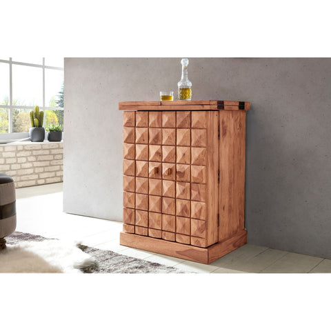 Rootz Home Bar - Fold-out Bar - Display Cabinet - Wine Storage - Beverage Storage - Solid Wood Acacia - Country Style - Bar Cabinet