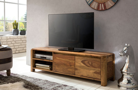 Rootz TV Stand - Sheesham Lowboard - 140cm - Country Style TV Cabinet with Storage Compartments