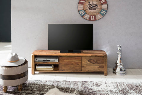 Rootz TV Stand - Sheesham Lowboard - 140cm - Country Style TV Cabinet with Storage Compartments