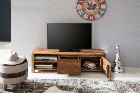 Rootz TV Stand - Sheesham Lowboard - 140cm - Country Style TV Cabinet with Storage Compartments