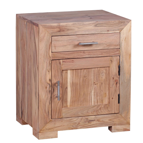 Rootz Bedside Table - Acacia Wood - Design with Drawer and Door - Ideal for Box Spring Bed - 60 cm