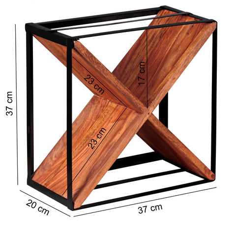 Rootz Wine Rack - Sheesham Wood - Metal Frame X-Shaped Stand Shelf for Approximately 16 Bottles