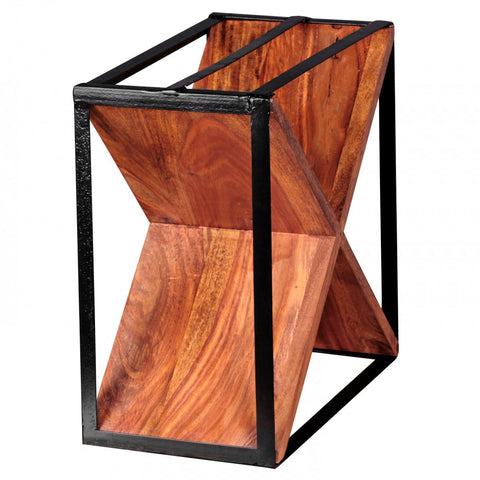 Rootz Wine Rack - Sheesham Wood - Metal Frame X-Shaped Stand Shelf for Approximately 16 Bottles