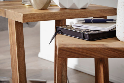 Rootz Side Tables - Set of 2 Sheesham Solid Wood - Design Lounge Tables - Square Bedside Table Set in Country Style