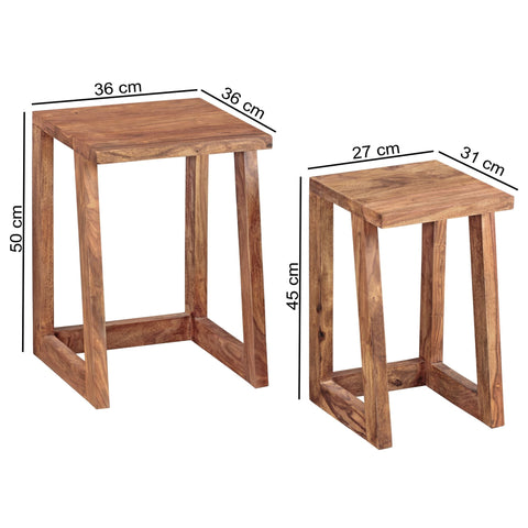 Rootz Side Tables - Set of 2 Sheesham Solid Wood - Design Lounge Tables - Square Bedside Table Set in Country Style