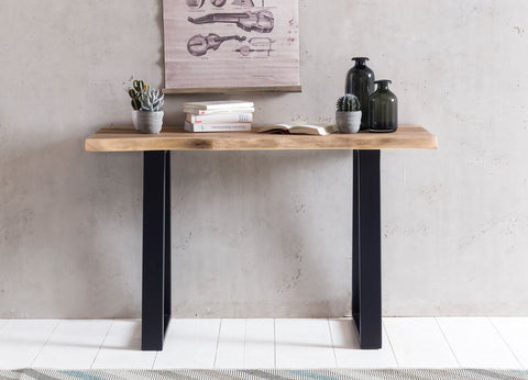 Rootz Console Table - Rustic Acacia Wood - Solid Wood Entryway Table - Country House Style Desk and Dressing Table - 120 x 45 cm