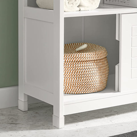 Rootz White Under Sink Bathroom Storage Cabinet with Shelf and Double Sliding Door- 60x30x60cm