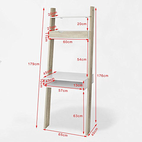 Rootz- Ladder Shelf Wall Shelf Storage Display Shelving Unit with Drawer & Desk Workstation