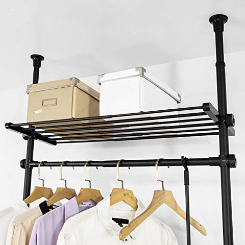 Rootz Adjustable Wardrobe Organiser Clothes Shelf System-Hanging Rail-Telescopic Clothes Storage Shelving, Black