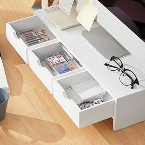 Rootz Monitor Stand Computer Screen Monitor Stand -Monitor Riser Desk Organizer with 3 Drawers