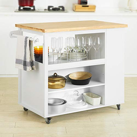 Rootz Kitchen Storage Trolley Kitchen Cabinet Cupboard Sideboard Kitchen Island with Rubber Wood Worktop