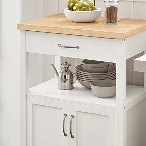 Rootz Kitchen Trolley Cart Storage Trolley Serving Trolley Kitchen Cabinet with Rubber Wood Worktop