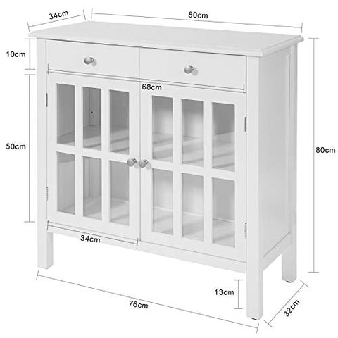 Rootz White Sideboard Storage Cabinet Cupboard 2 Drawers 2 Doors