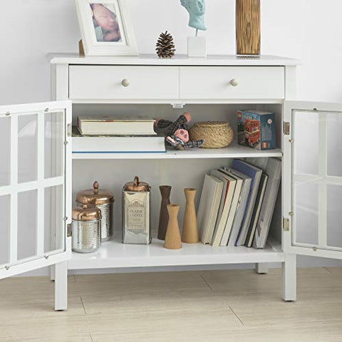 Rootz White Sideboard Storage Cabinet Cupboard 2 Drawers 2 Doors