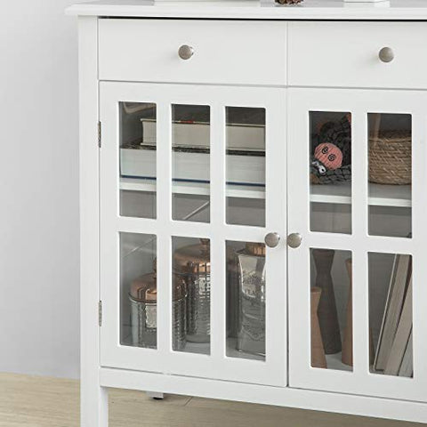 Rootz White Sideboard Storage Cabinet Cupboard 2 Drawers 2 Doors
