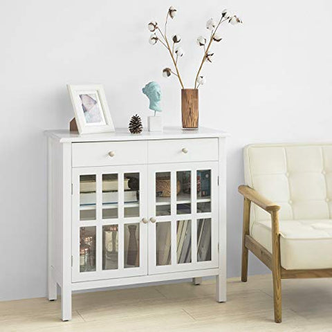 Rootz White Sideboard Storage Cabinet Cupboard 2 Drawers 2 Doors