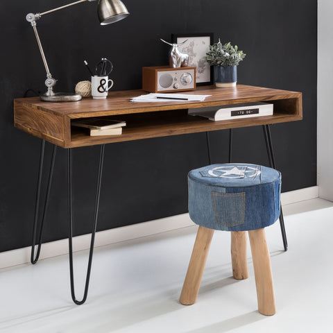 Rootz Desk - Solid Wood Laptop Table Sheesham Nature - Country House Style Work Table with Storage Tray - Office PC Table - Brown - 110 x 60 x 76 cm