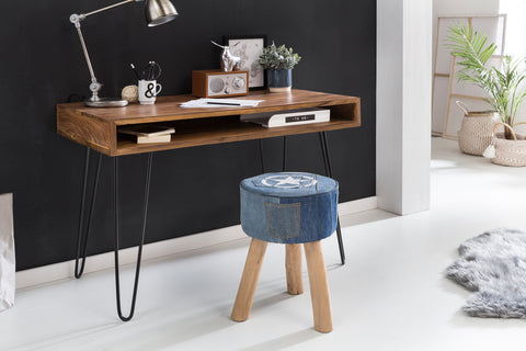 Rootz Desk - Solid Wood Laptop Table Sheesham Nature - Country House Style Work Table with Storage Tray - Office PC Table - Brown - 110 x 60 x 76 cm