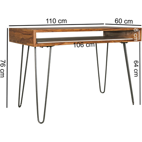 Rootz Desk - Solid Wood Laptop Table Sheesham Nature - Country House Style Work Table with Storage Tray - Office PC Table - Brown - 110 x 60 x 76 cm