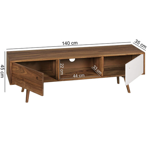 Rootz TV Lowboard - Country TV Unit with 2 Doors & 1 Drawer - Shelf Cabinet Sideboard - Sheesham Solid Wood - 140 cm