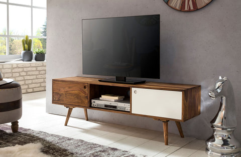 Rootz TV Lowboard - Country TV Unit with 2 Doors & 1 Drawer - Shelf Cabinet Sideboard - Sheesham Solid Wood - 140 cm