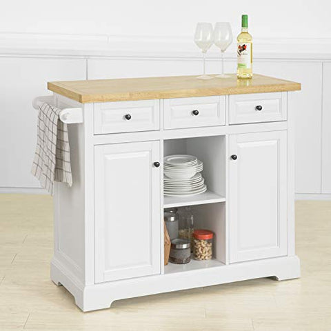 Rootz Kitchen Island Trolley - Cabinet - Cupboard -  Sideboard  with 3 Drawers 2 Open Shelves 2 Doors