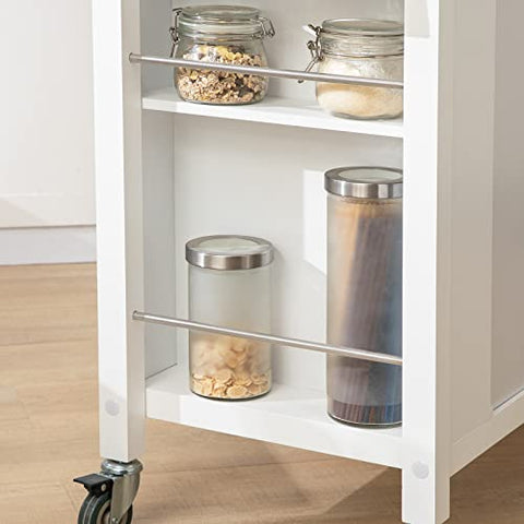 Rootz Kitchen Storage Trolley Cart with Stainless Steel Worktop-Kitchen Island Kitchen Cabinet Cupboard Sideboard on Wheels
