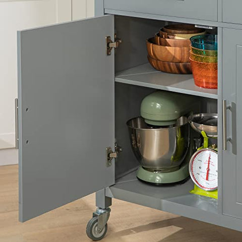 Rootz Kitchen Storage Trolley Cart with Stainless Steel - Worktop-Kitchen Island - Kitchen Cabinet - Cupboard - Sideboard on Wheels
