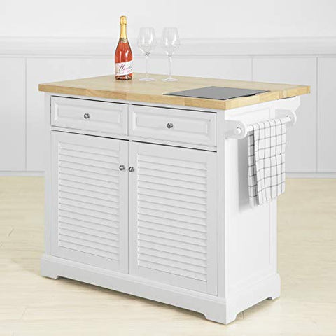 Rootz Extendable Kitchen Storage Trolley Kitchen Cabinet Cupboard Sideboard Kitchen Island with Rubber Wood & Marble Top