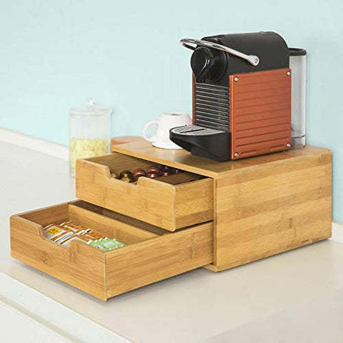 Rootz Coffee Machine Stand & Coffee Pod Capsule Teabags Box Holder Organizer with 2 Drawers