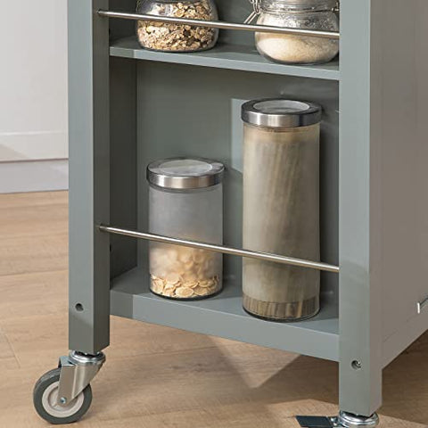 Rootz Kitchen Storage Trolley Cart with Stainless Steel - Worktop-Kitchen Island - Kitchen Cabinet - Cupboard - Sideboard on Wheels