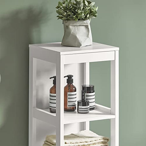 Rootz White Tall Bathroom Storage Cabinet with 3 Shelves and 2 Drawers