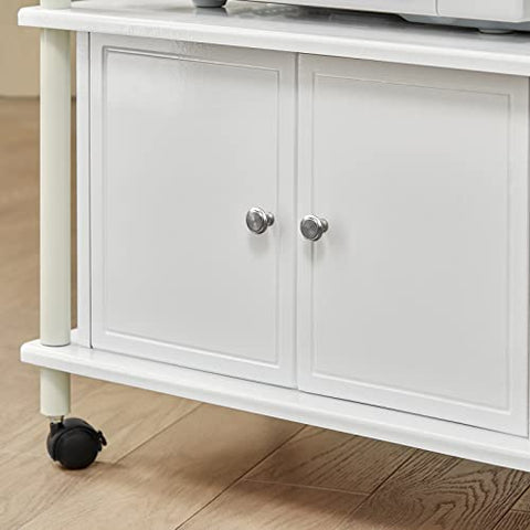 Rootz White Microwave Shelf - Kitchen Wheeled Storage Trolley - Kitchen Cabinet - 3 Shelves + 1 Cabinet