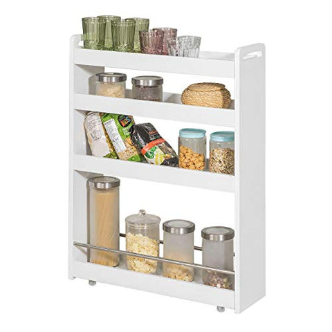 Rootz White 4 Tiers Serving Trolley - Slide Out Storage Rack Shelf on Wheels