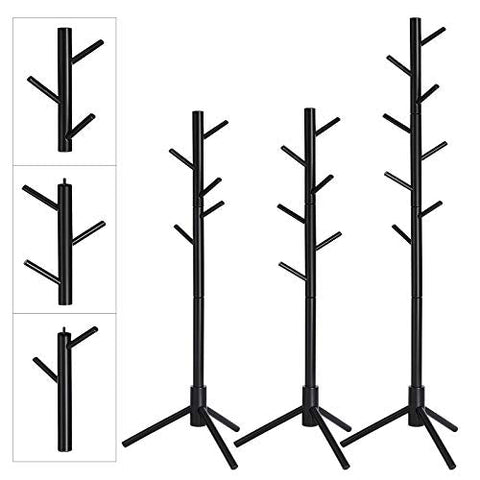 Rootz Coat Stand - Coat Rack Stand - Freestanding Coat Stand - Wooden Coat Stand - Hallway Coat Stand - Standing Coat Stand - Coat Stand With Hooks - Rubberwood - Black - 47 x 47 x 175 cm (L x W x H)