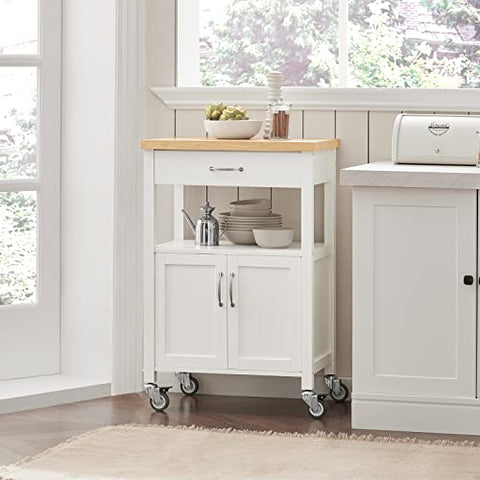 Rootz Kitchen Trolley Cart Storage Trolley Serving Trolley Kitchen Cabinet with Rubber Wood Worktop