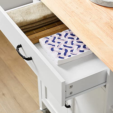 Rootz Kitchen Storage Trolley Cart with Rubber Wood Worktop - Kitchen Cabinet Cupboard Sideboard on Wheels