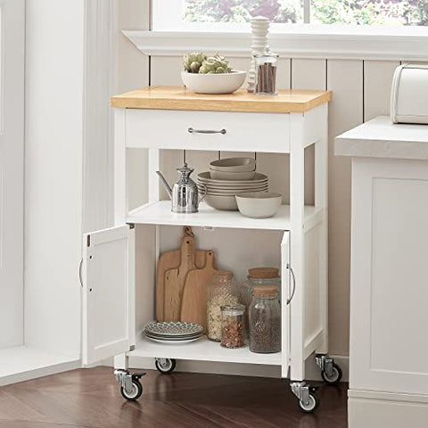 Rootz Kitchen Trolley Cart Storage Trolley Serving Trolley Kitchen Cabinet with Rubber Wood Worktop