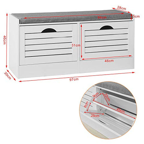 Rootz Hallway Shoe -  Shoe Bench - Rack - Cabinet with Flip - drawer and Seat Cushion