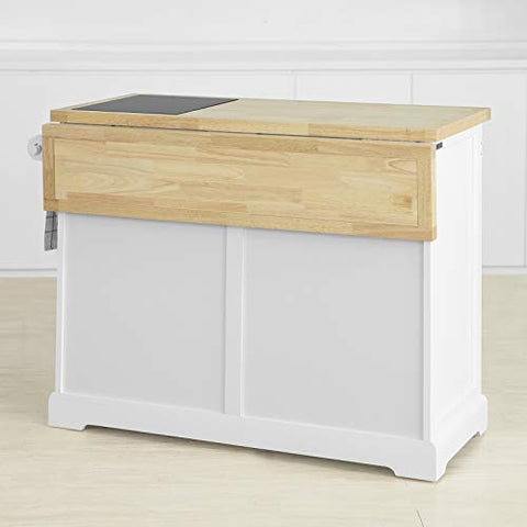 Rootz Extendable Kitchen Storage Trolley Kitchen Cabinet Cupboard Sideboard Kitchen Island with Rubber Wood & Marble Top