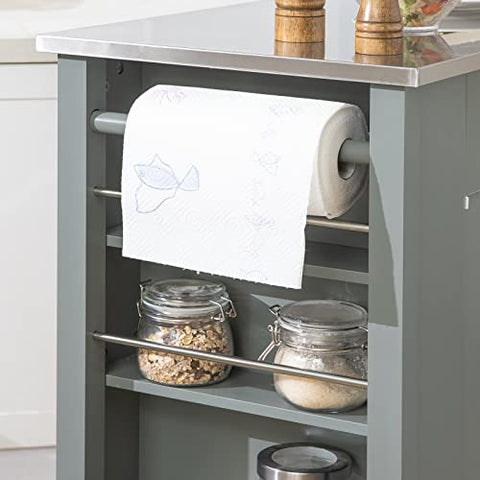 Rootz Kitchen Storage Trolley Cart with Stainless Steel - Worktop-Kitchen Island - Kitchen Cabinet - Cupboard - Sideboard on Wheels