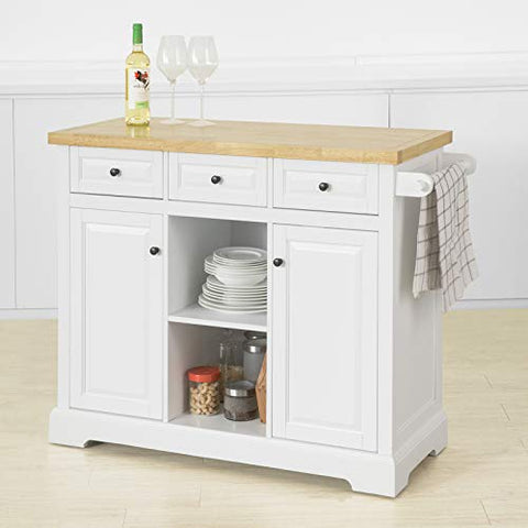 Rootz Kitchen Island Trolley - Cabinet - Cupboard -  Sideboard  with 3 Drawers 2 Open Shelves 2 Doors