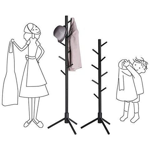 Rootz Coat Stand - Coat Rack Stand - Freestanding Coat Stand - Wooden Coat Stand - Hallway Coat Stand - Standing Coat Stand - Coat Stand With Hooks - Rubberwood - Black - 47 x 47 x 175 cm (L x W x H)