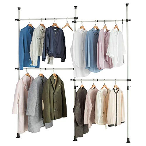 Rootz Adjustable Wardrobe Organiser Clothes Shelf System-Hanging Rail-Telescopic Storage Shelving