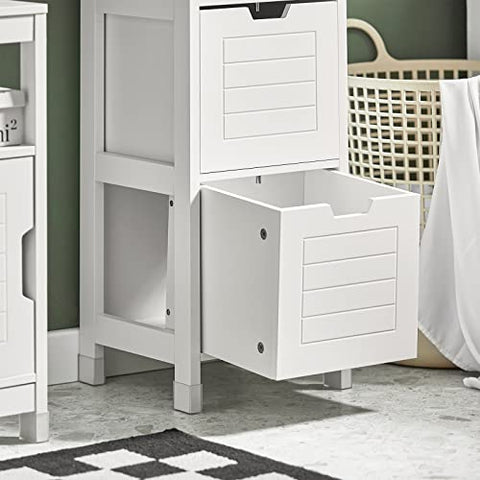 Rootz White Tall Bathroom Storage Cabinet with 3 Shelves and 2 Drawers