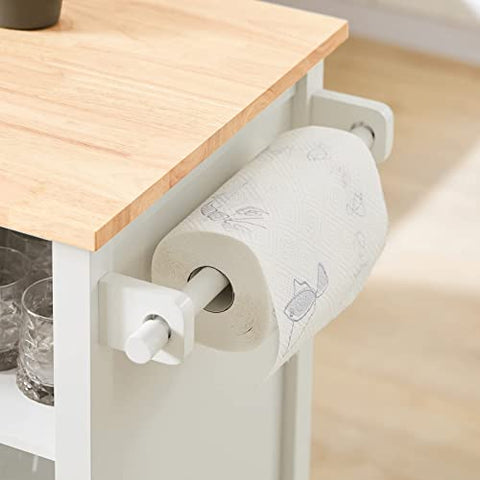 Rootz Kitchen Storage Trolley Cart with Rubber Wood Worktop - Kitchen Cabinet Cupboard Sideboard on Wheels