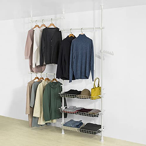 Rootz Telescopic Wardrobe Organiser-Hanging Rail-Clothes Rack-Storage Shelving