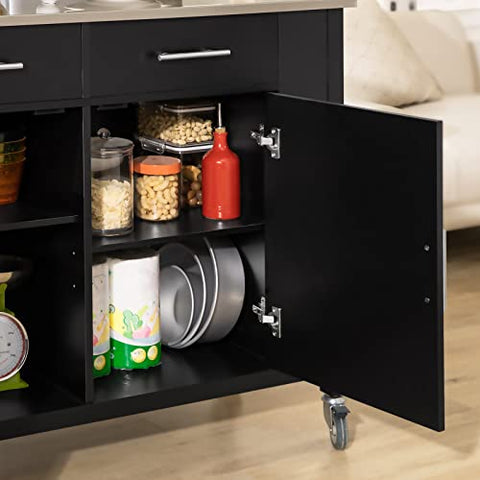 Rootz Kitchen Storage Trolley Cart with Stainless Steel Worktop-Kitchen Island Kitchen Cabinet Cupboard Sideboard on Wheels